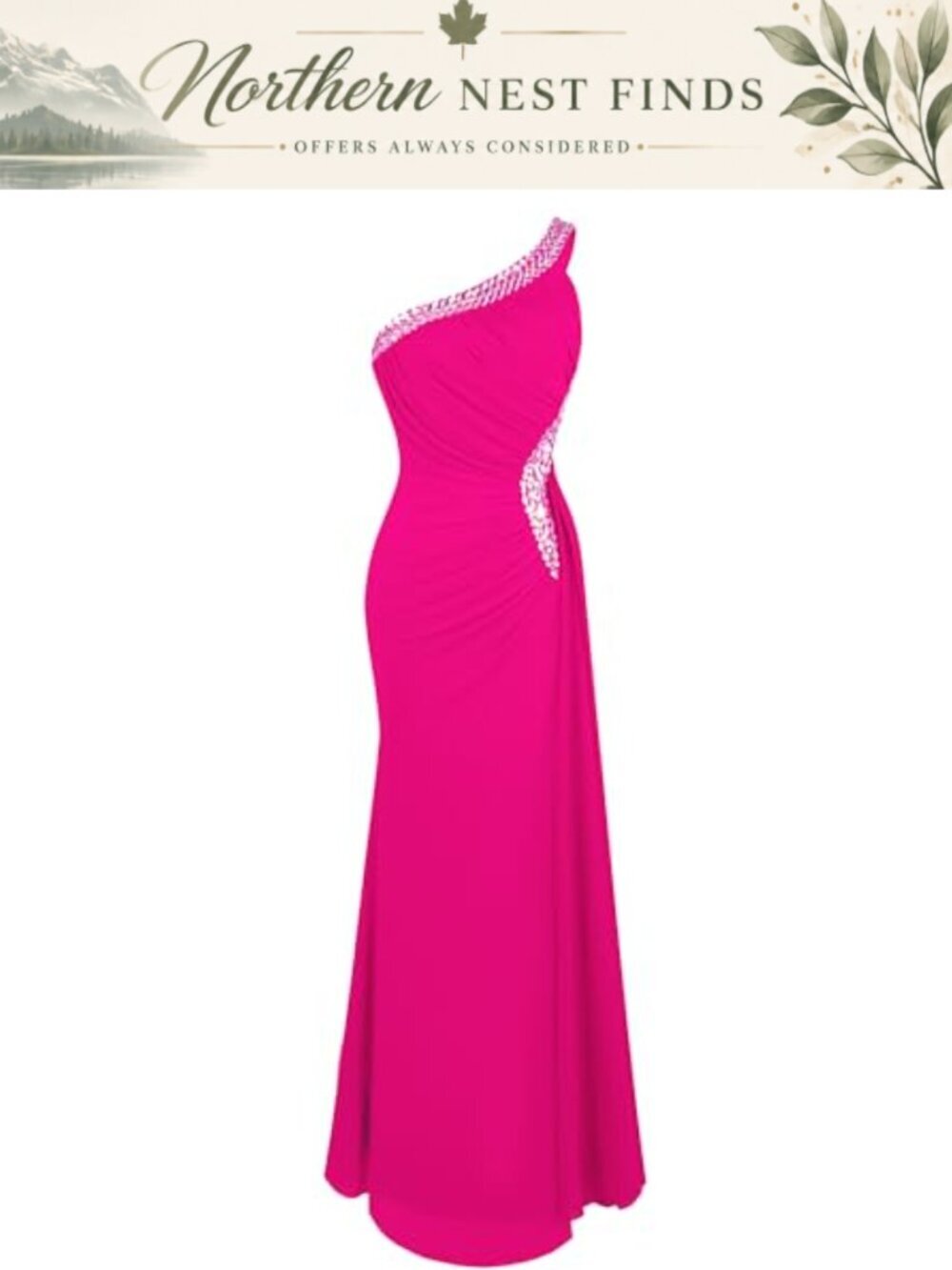 One Shoulder Beaded Ruched Evening Gown Sleeveless Maxi Formal Dress